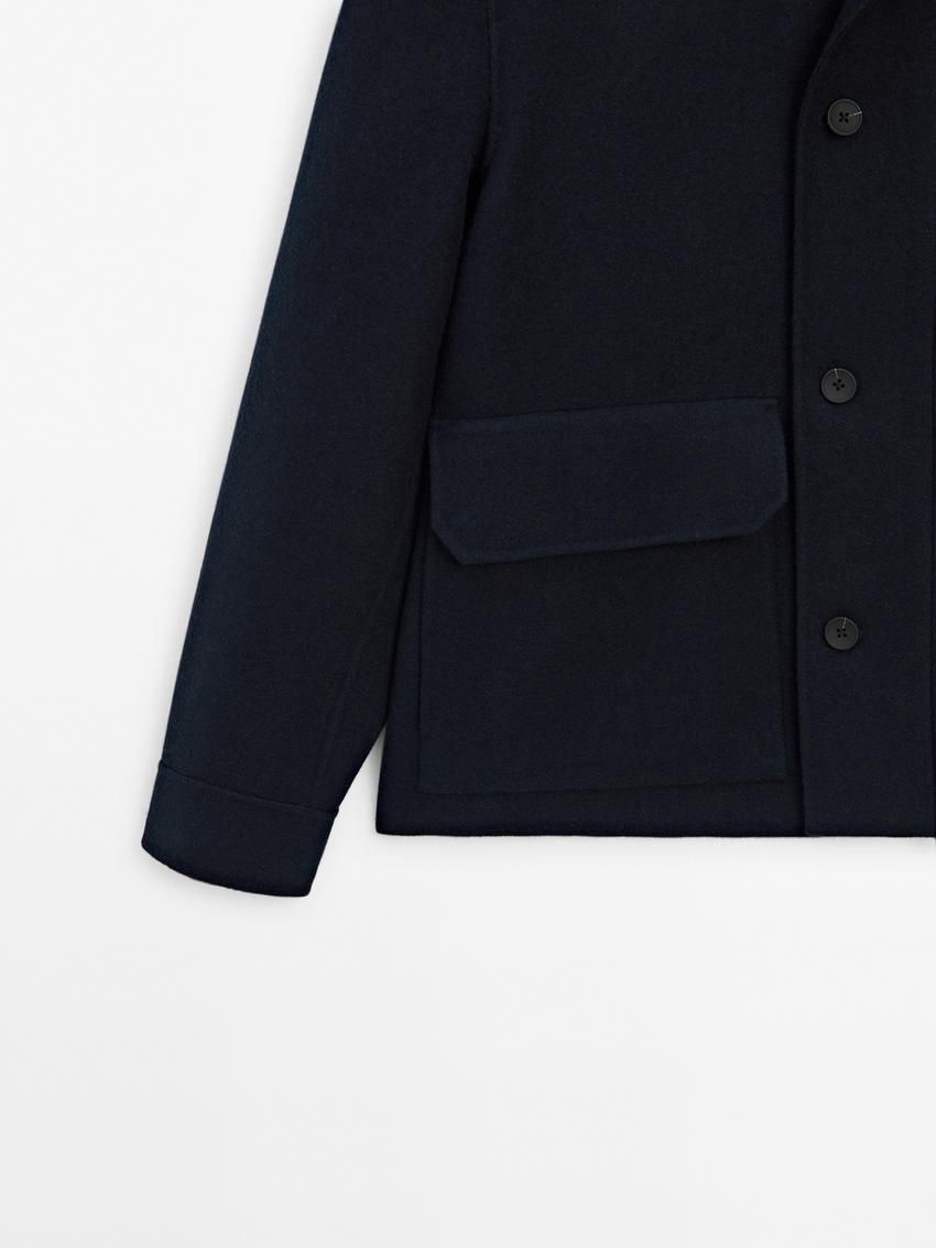 Massimo Dutti Wool Blend With Double Men Jacket Navy | US-NL0231768