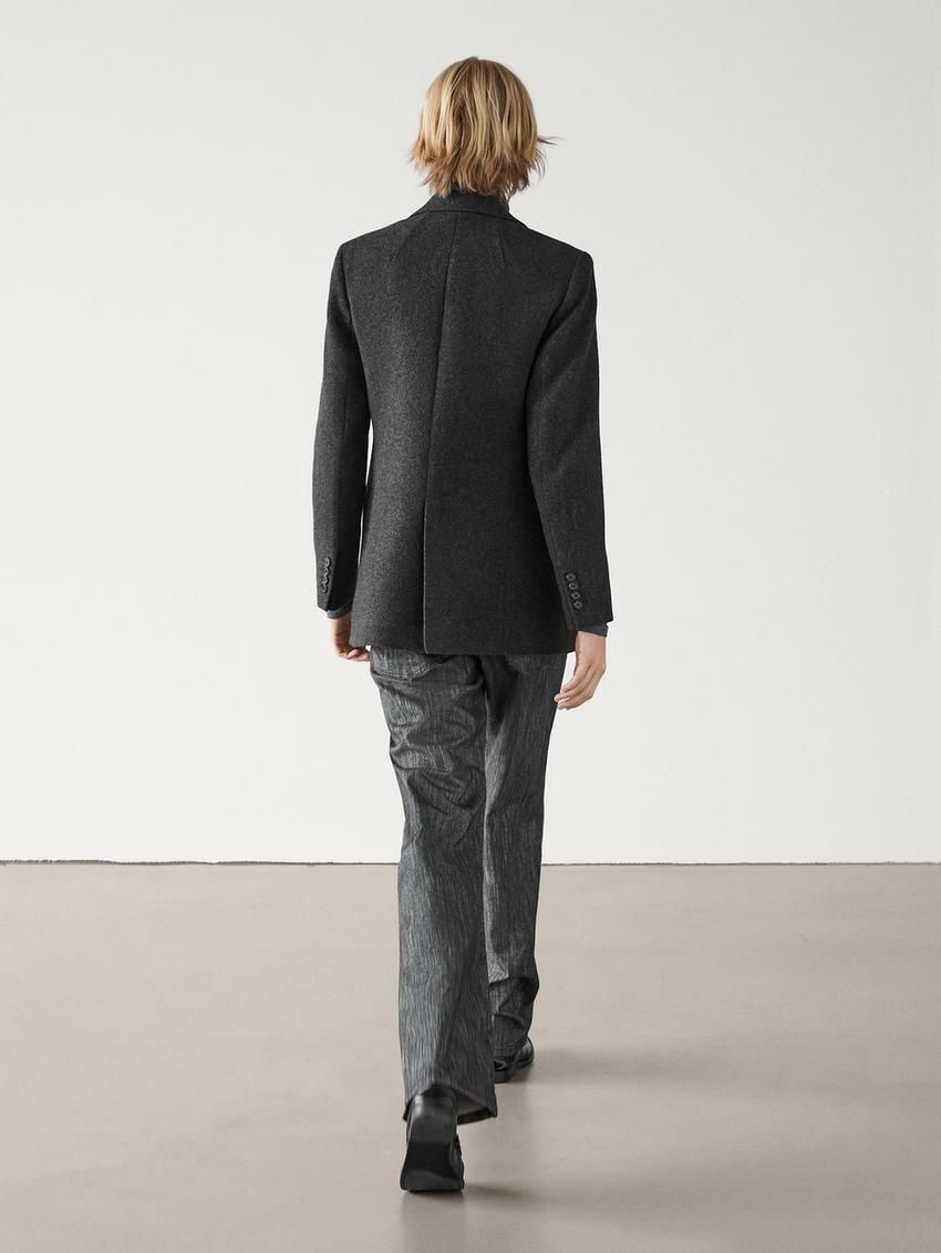 Massimo Dutti Wool Blend With Flannel Detail Women Blazer Dark Grey | US-HV8671390