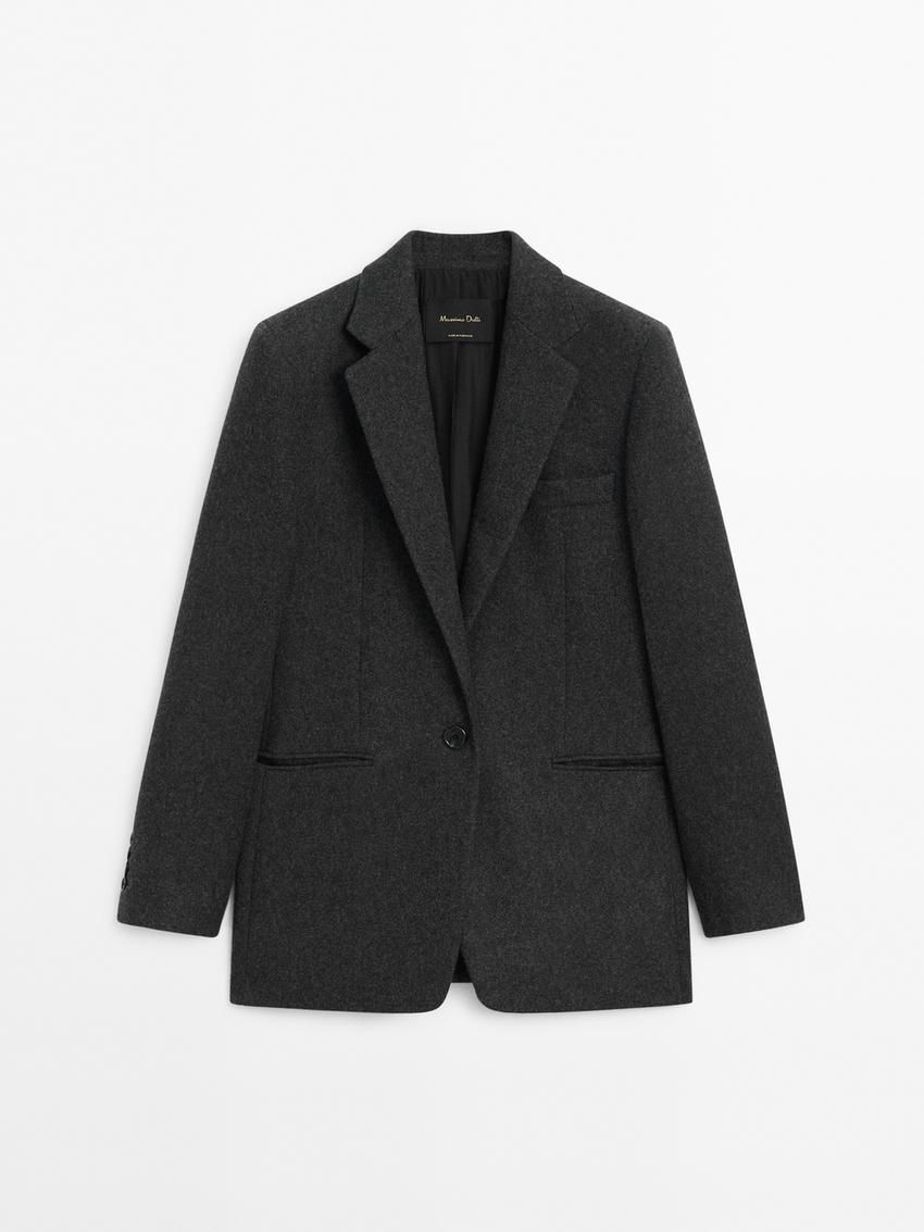 Massimo Dutti Wool Blend With Flannel Detail Women Blazer Dark Grey | US-HV8671390