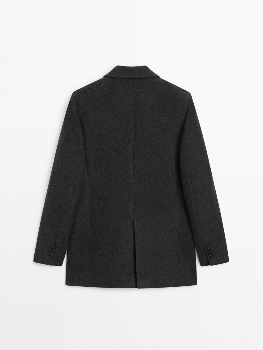Massimo Dutti Wool Blend With Flannel Detail Women Blazer Dark Grey | US-HV8671390