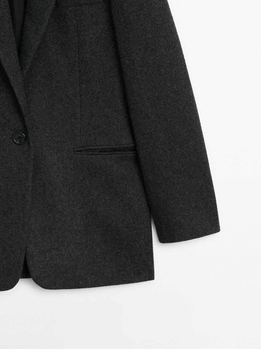 Massimo Dutti Wool Blend With Flannel Detail Women Blazer Dark Grey | US-HV8671390