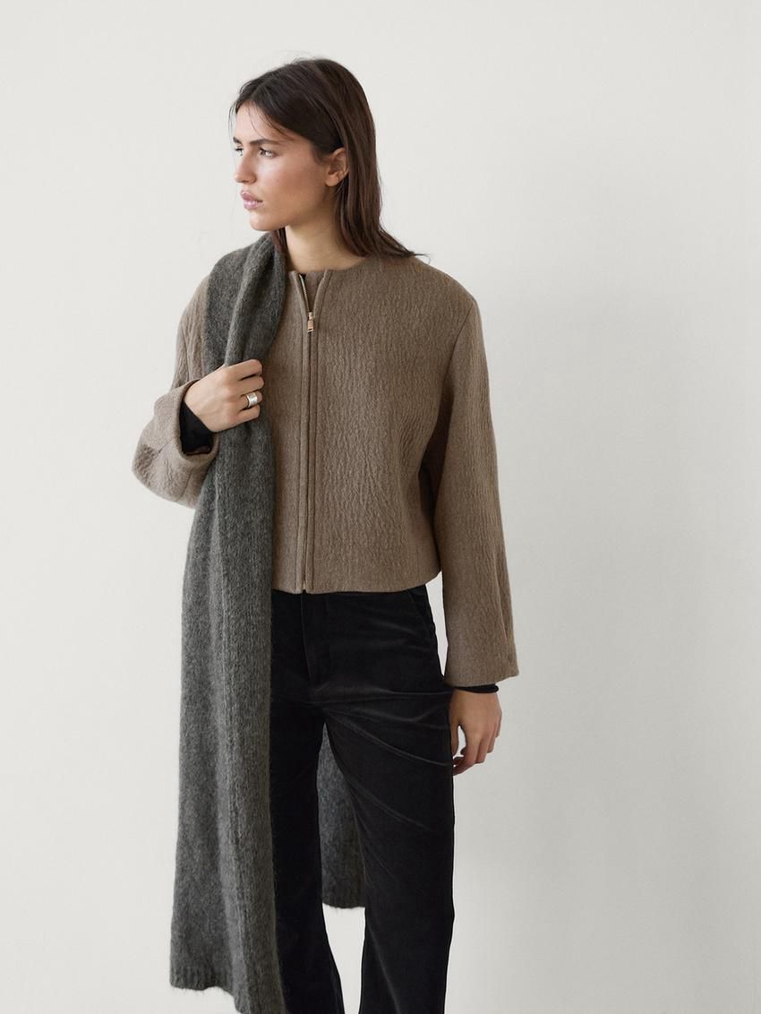 Massimo Dutti Wool Blend With Pleated Detail Women Jacket Dark Brown | US-LF6580317