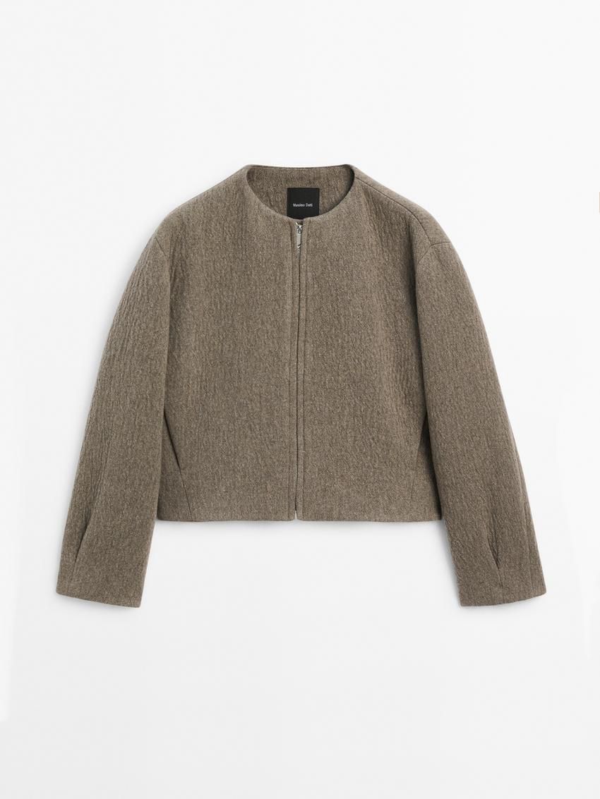 Massimo Dutti Wool Blend With Pleated Detail Women Jacket Dark Brown | US-LF6580317