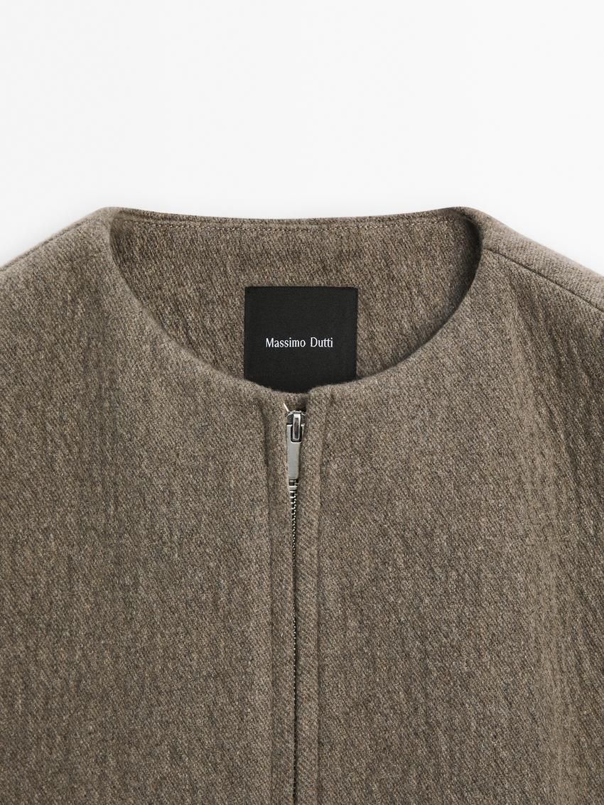 Massimo Dutti Wool Blend With Pleated Detail Women Jacket Dark Brown | US-LF6580317
