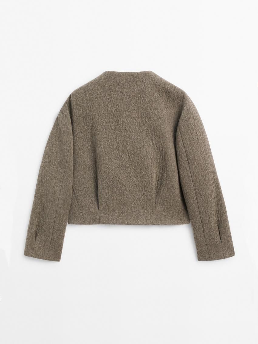 Massimo Dutti Wool Blend With Pleated Detail Women Jacket Dark Brown | US-LF6580317
