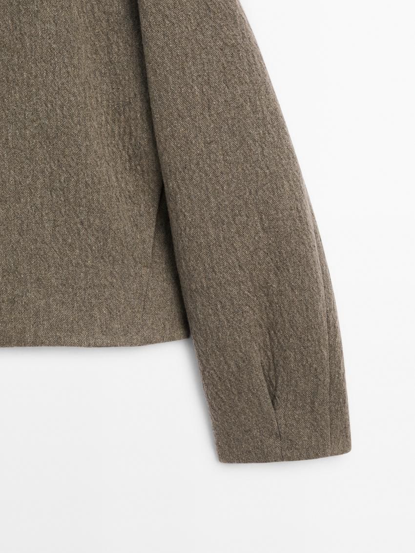 Massimo Dutti Wool Blend With Pleated Detail Women Jacket Dark Brown | US-LF6580317