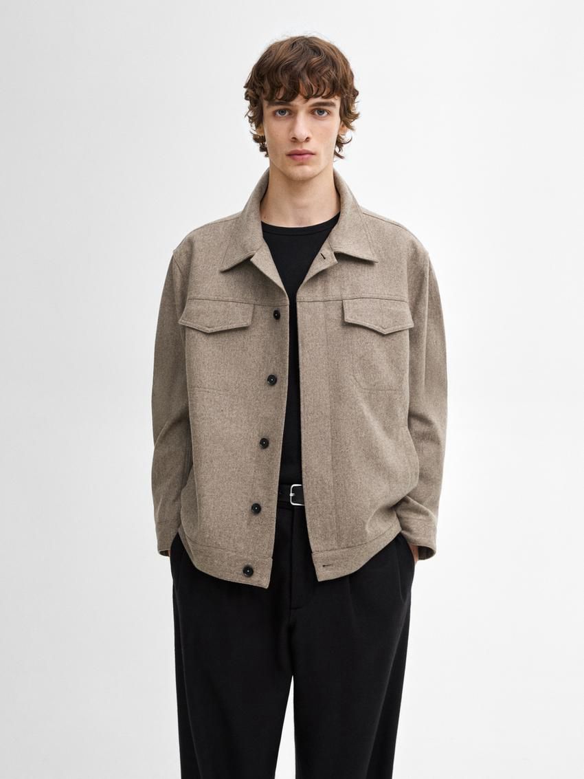 Massimo Dutti Wool Blend With Pockets Men Jacket Brown Beige | US-RI4209683