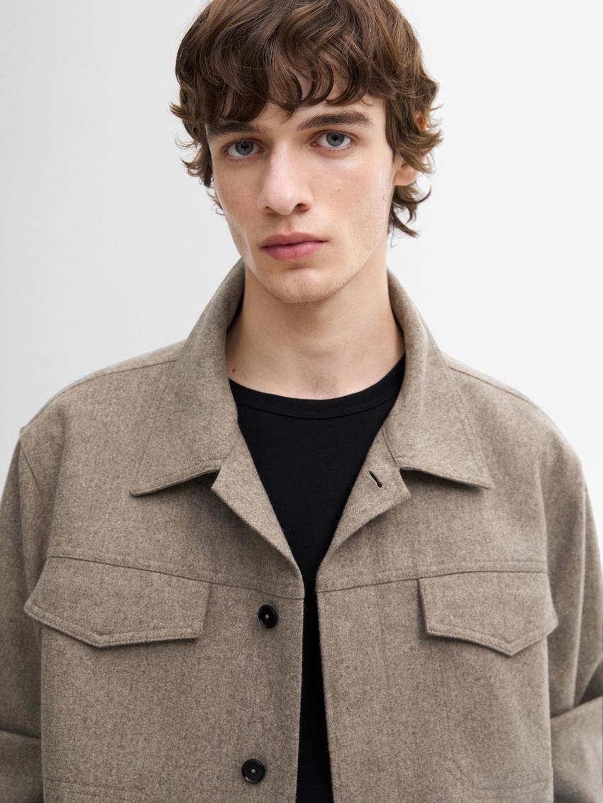 Massimo Dutti Wool Blend With Pockets Men Jacket Brown Beige | US-RI4209683