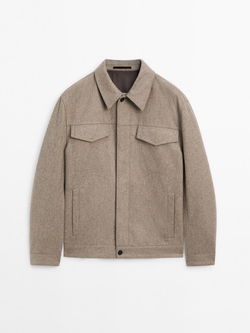 Massimo Dutti Wool Blend With Pockets Men Jacket Brown Beige | US-RI4209683