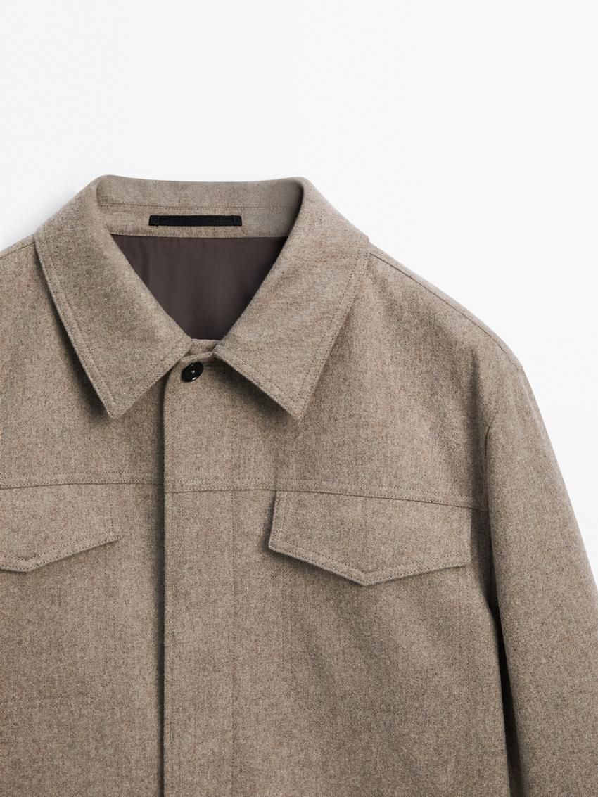 Massimo Dutti Wool Blend With Pockets Men Jacket Brown Beige | US-RI4209683