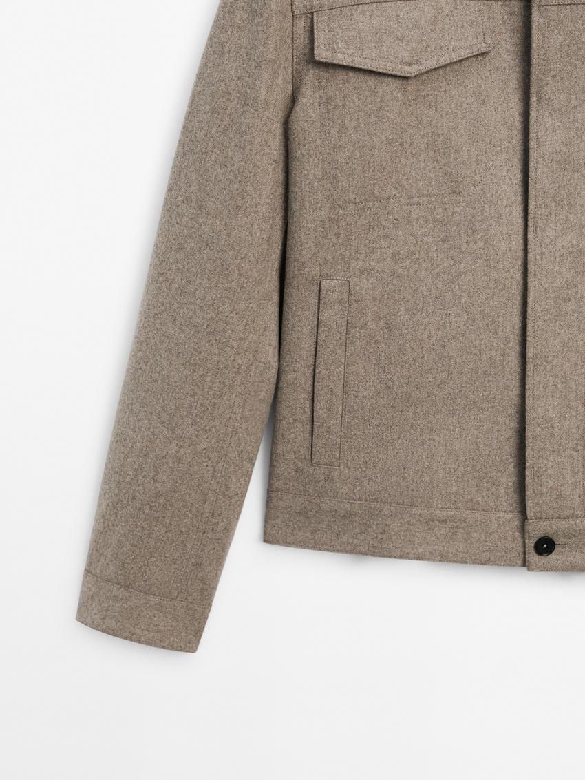 Massimo Dutti Wool Blend With Pockets Men Jacket Brown Beige | US-RI4209683