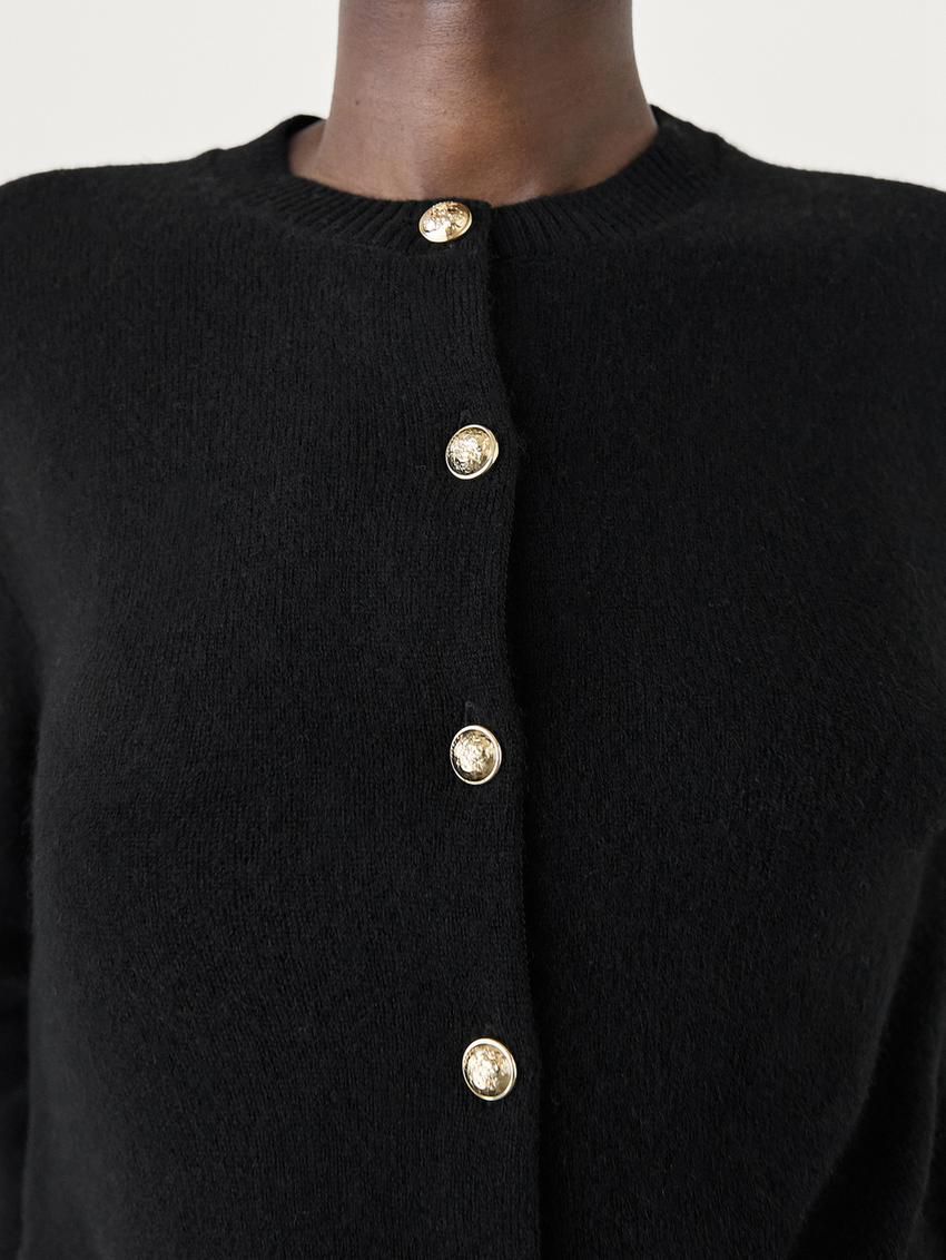 Massimo Dutti Wool Blend With Rhinestone Button Women Cardigan Black | US-YJ7619582