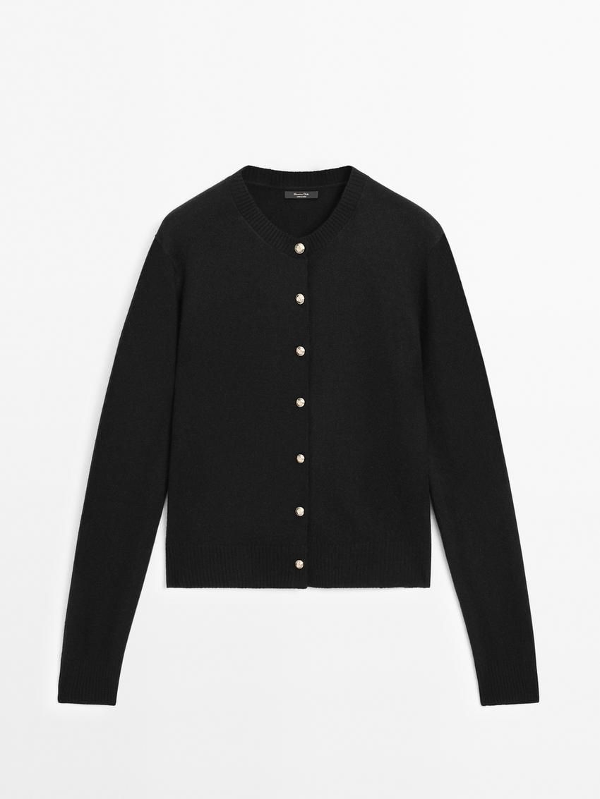 Massimo Dutti Wool Blend With Rhinestone Button Women Cardigan Black | US-YJ7619582