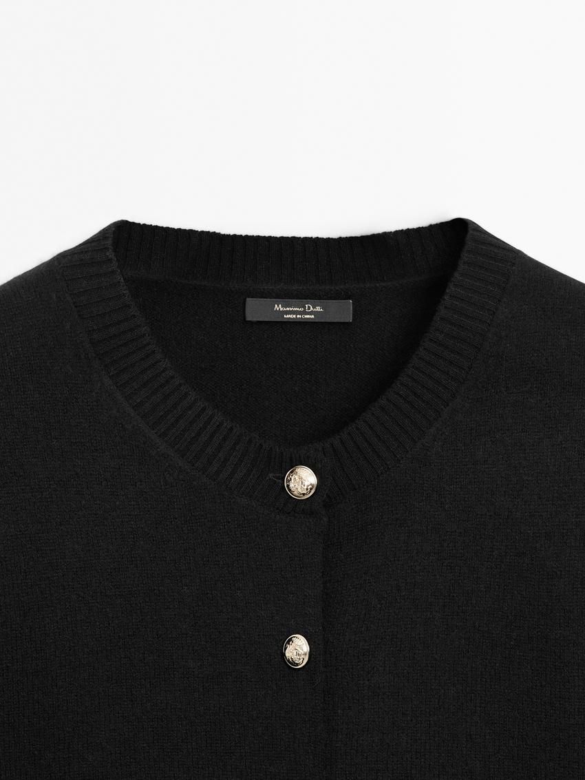 Massimo Dutti Wool Blend With Rhinestone Button Women Cardigan Black | US-YJ7619582