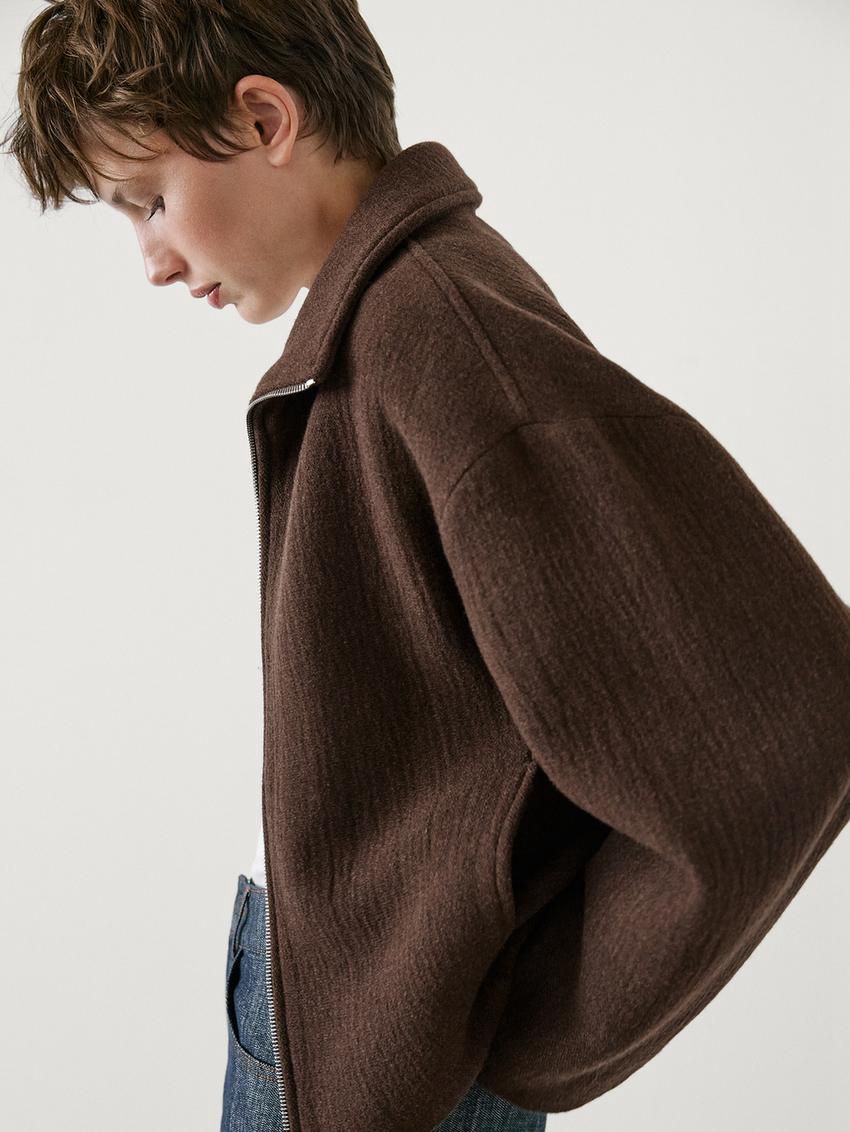 Massimo Dutti Wool Blend With Seam Detail Women Jacket Chocolate | US-YR5760412