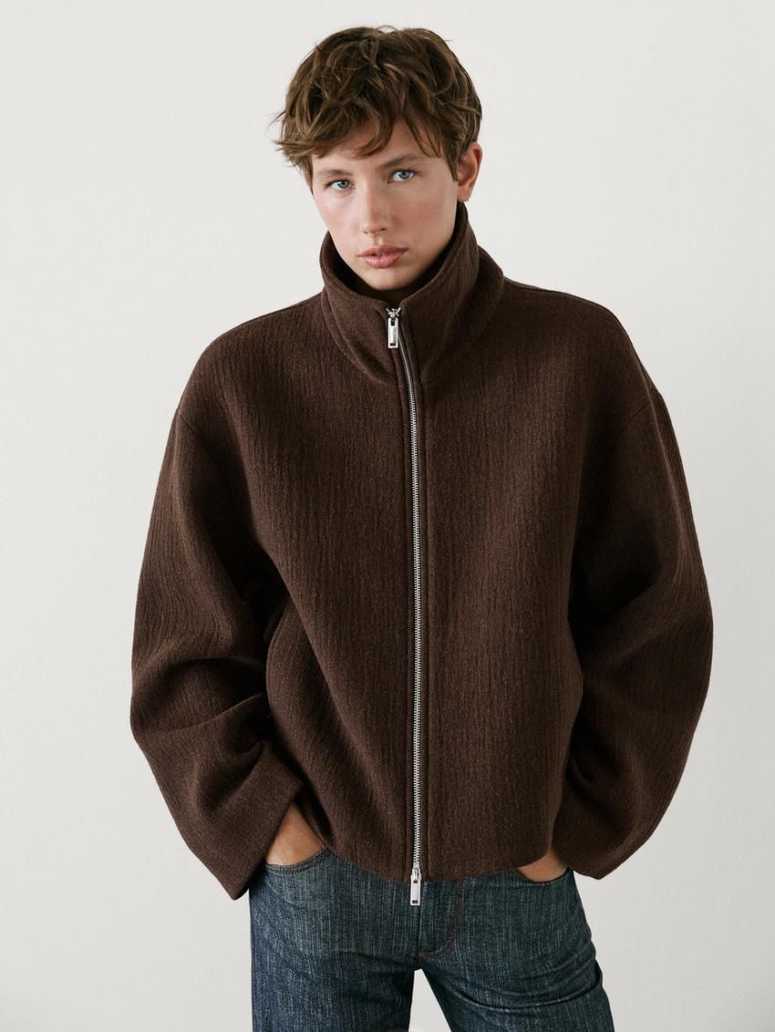 Massimo Dutti Wool Blend With Seam Detail Women Jacket Chocolate | US-YR5760412