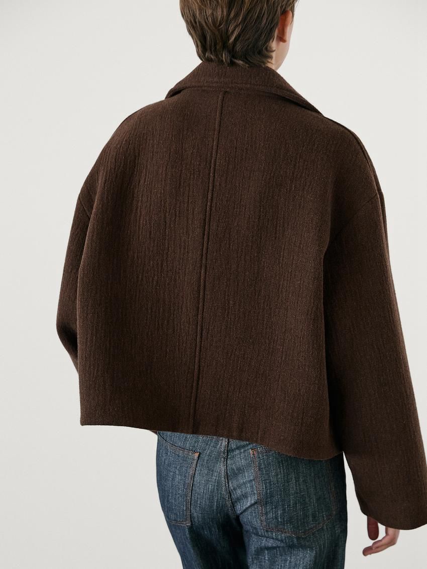 Massimo Dutti Wool Blend With Seam Detail Women Jacket Chocolate | US-YR5760412