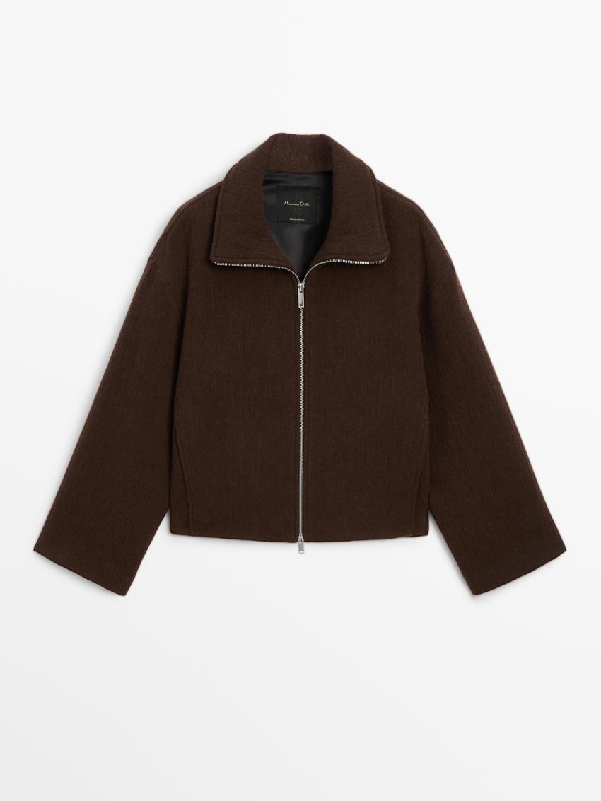 Massimo Dutti Wool Blend With Seam Detail Women Jacket Chocolate | US-YR5760412
