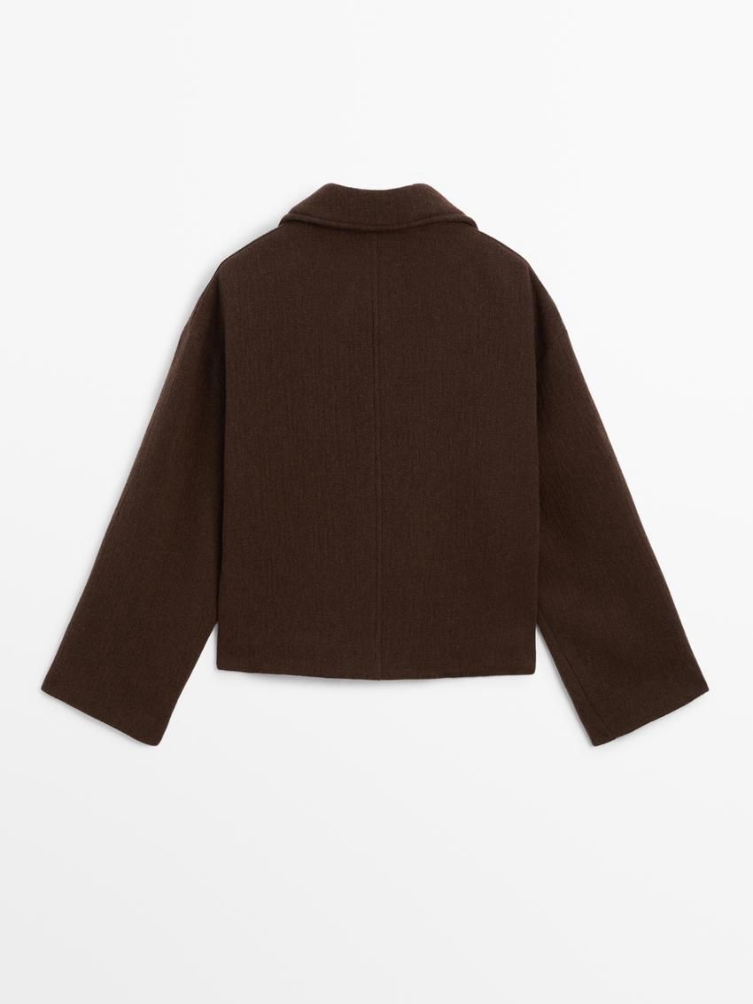 Massimo Dutti Wool Blend With Seam Detail Women Jacket Chocolate | US-YR5760412