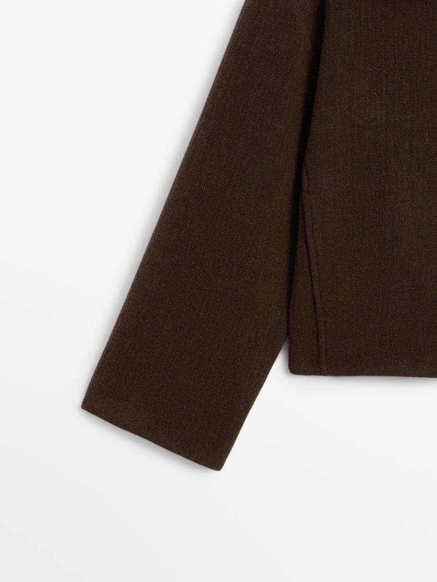 Massimo Dutti Wool Blend With Seam Detail Women Jacket Chocolate | US-YR5760412