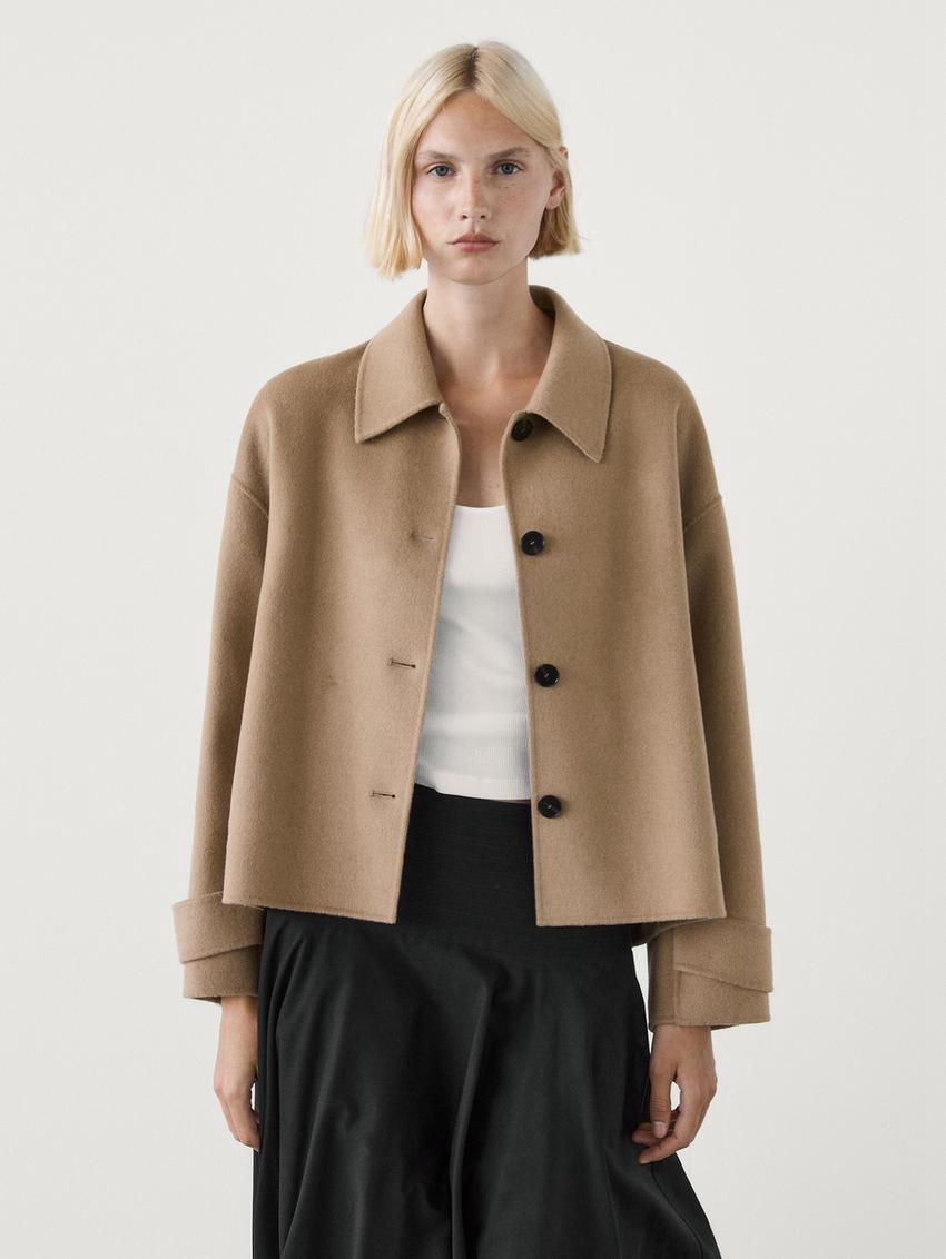 Massimo Dutti Wool Blend With Shirt Collar Women Jacket Brown | US-MY2375914