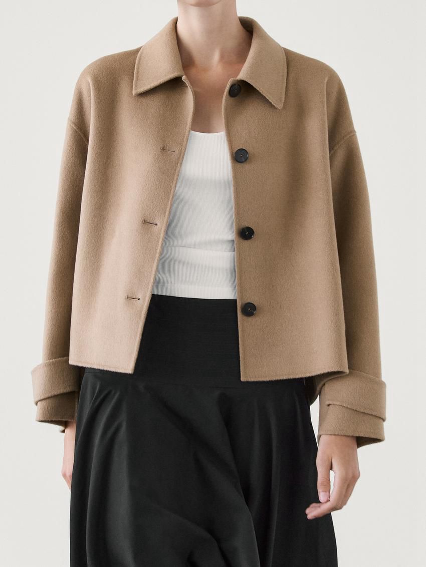 Massimo Dutti Wool Blend With Shirt Collar Women Jacket Brown | US-MY2375914