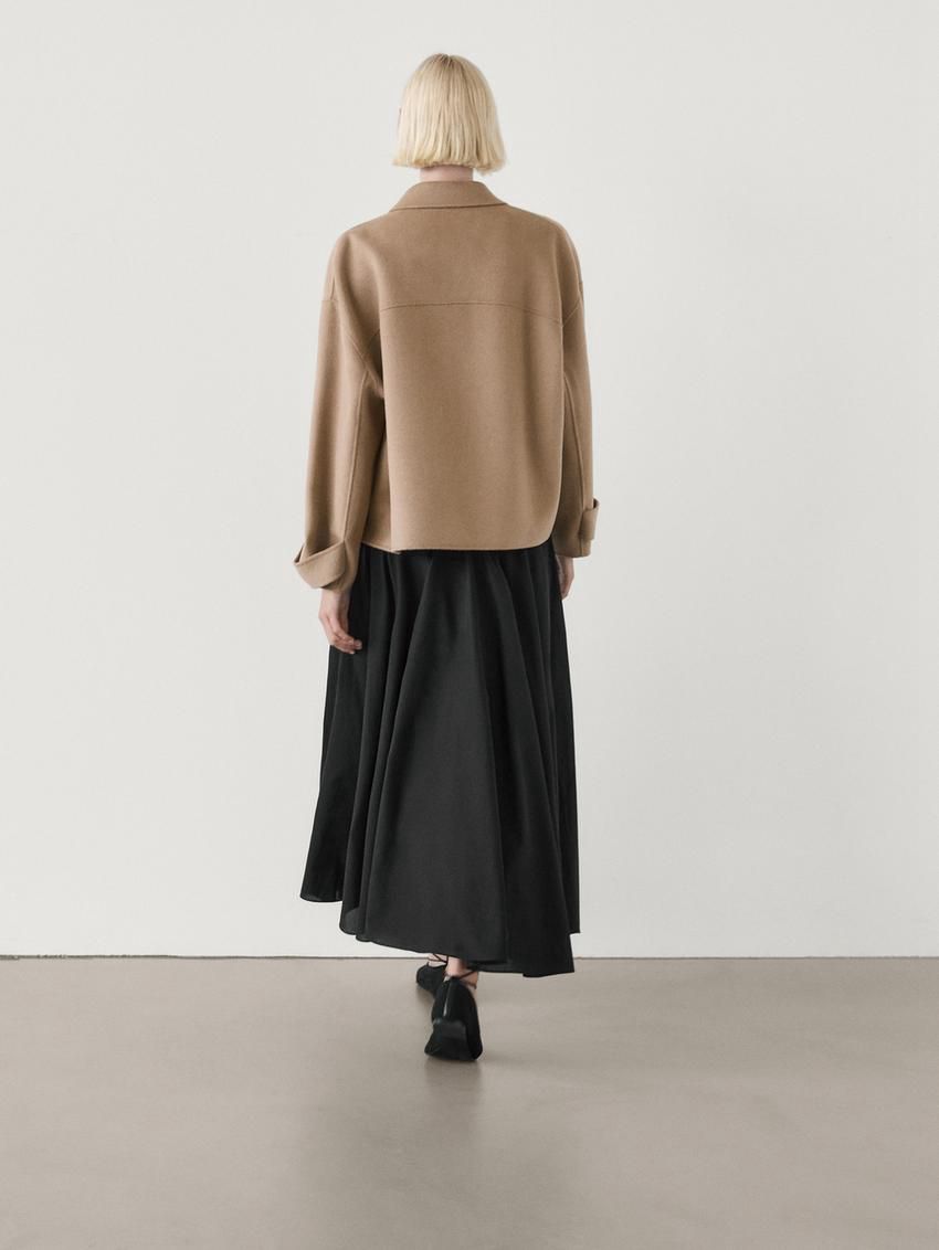 Massimo Dutti Wool Blend With Shirt Collar Women Jacket Brown | US-MY2375914