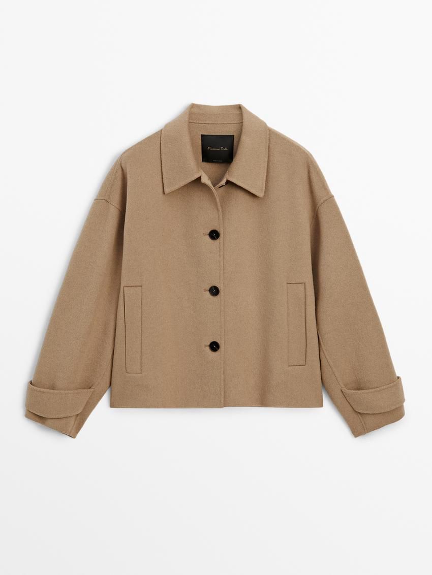 Massimo Dutti Wool Blend With Shirt Collar Women Jacket Brown | US-MY2375914