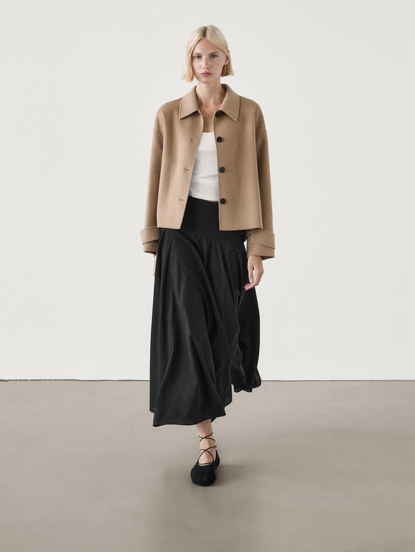 Massimo Dutti Wool Blend With Shirt Collar Women Jacket Brown | US-MY2375914