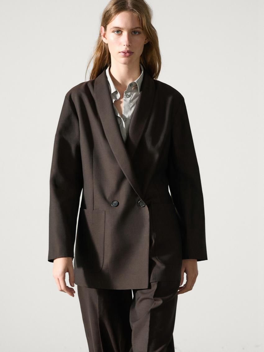 Massimo Dutti Wool Blend Women Blazer Dark Brown | US-HY6213784