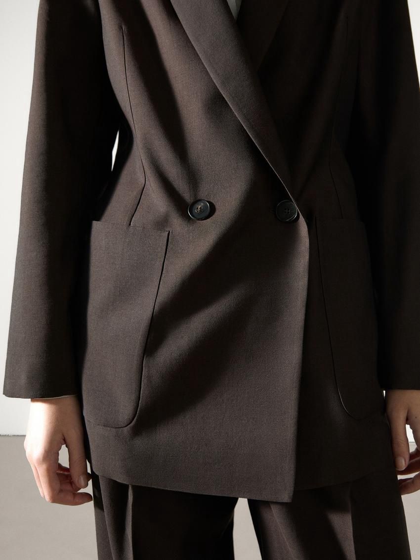 Massimo Dutti Wool Blend Women Blazer Dark Brown | US-HY6213784