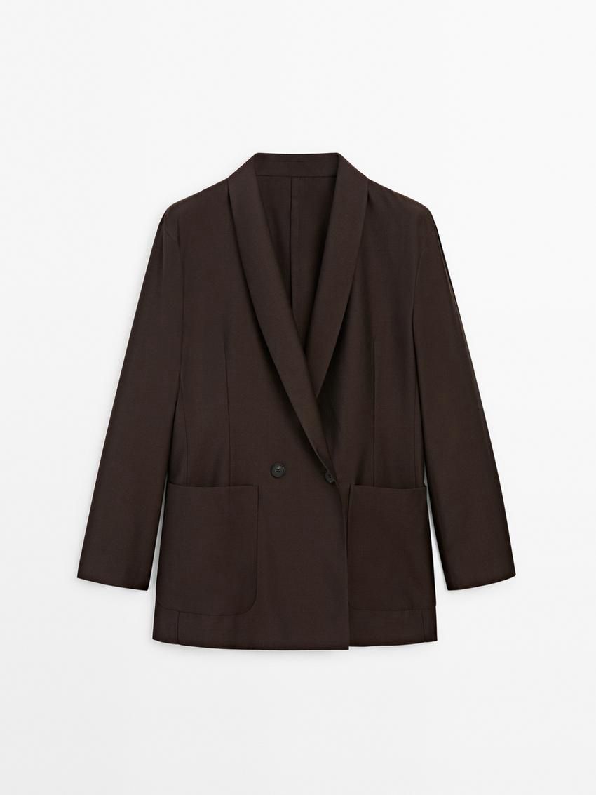Massimo Dutti Wool Blend Women Blazer Dark Brown | US-HY6213784