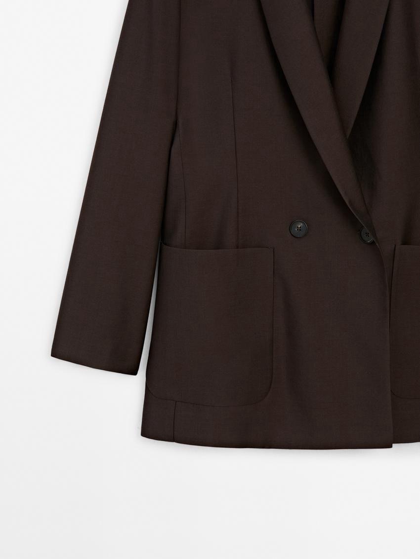 Massimo Dutti Wool Blend Women Blazer Dark Brown | US-HY6213784