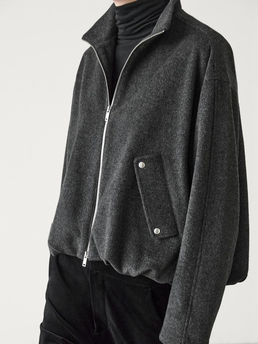 Massimo Dutti Wool Blend Women Bomber Jacket Dark Grey | US-ZD4370981