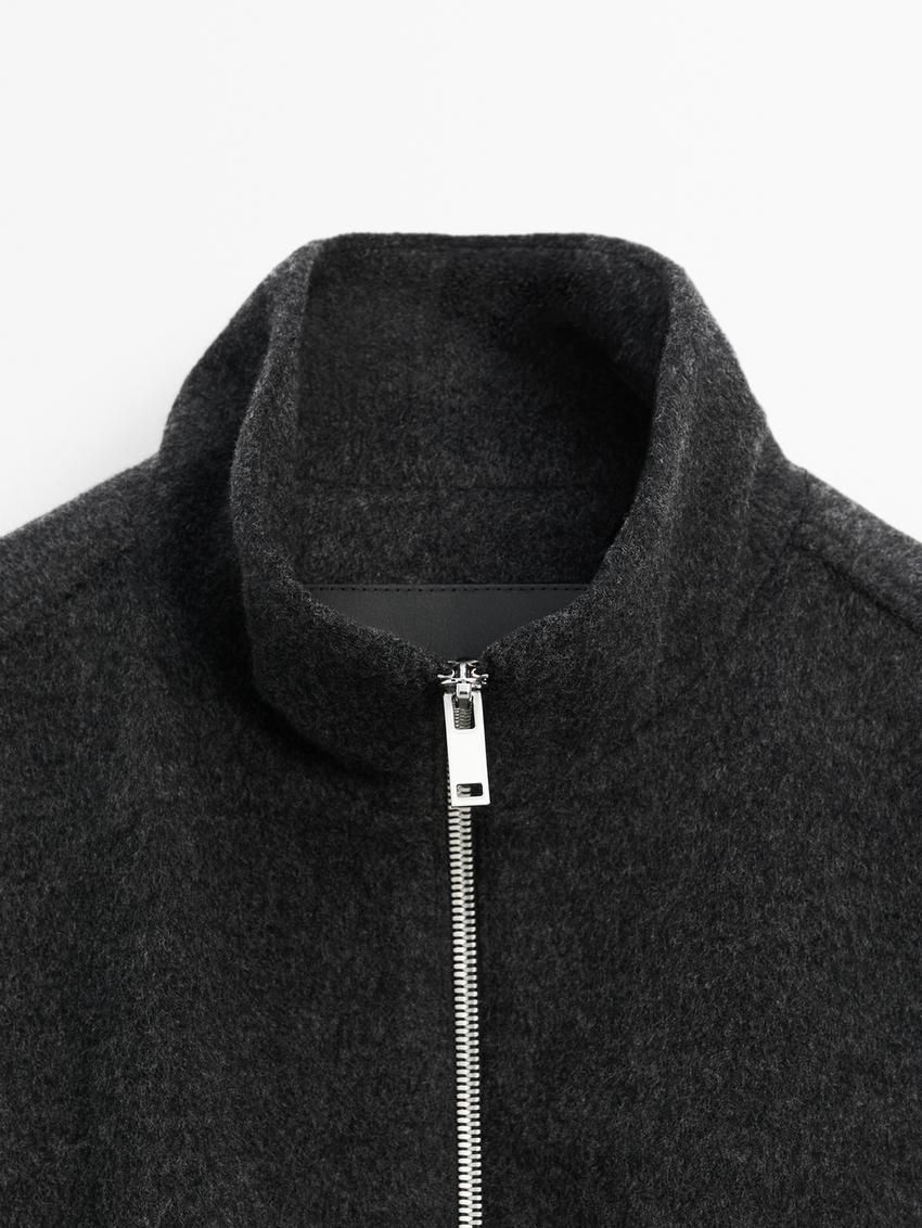 Massimo Dutti Wool Blend Women Bomber Jacket Dark Grey | US-ZD4370981