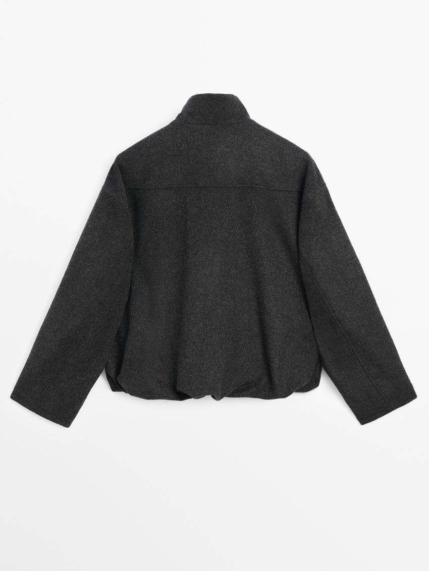 Massimo Dutti Wool Blend Women Bomber Jacket Dark Grey | US-ZD4370981