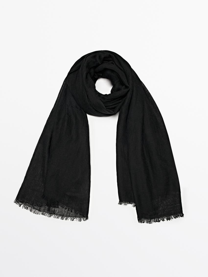 Massimo Dutti Wool Blend Women Scarf Black | US-SK2430178