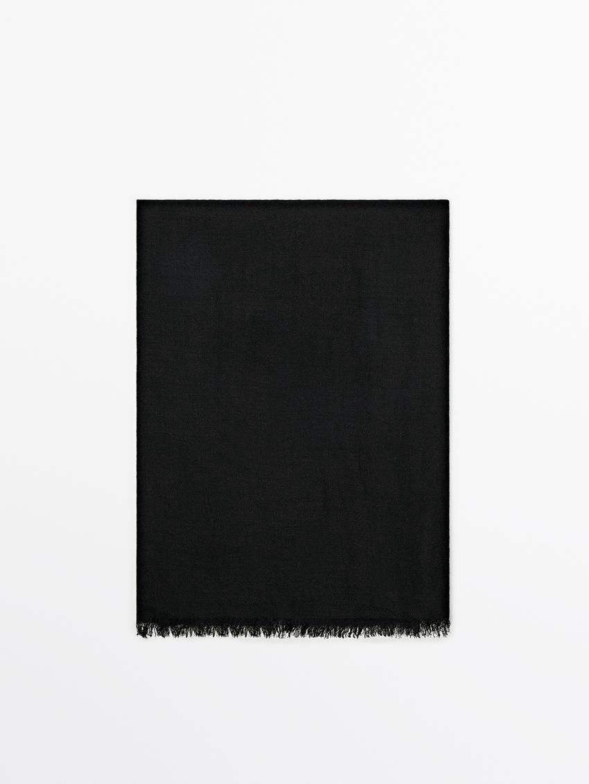 Massimo Dutti Wool Blend Women Scarf Black | US-SK2430178