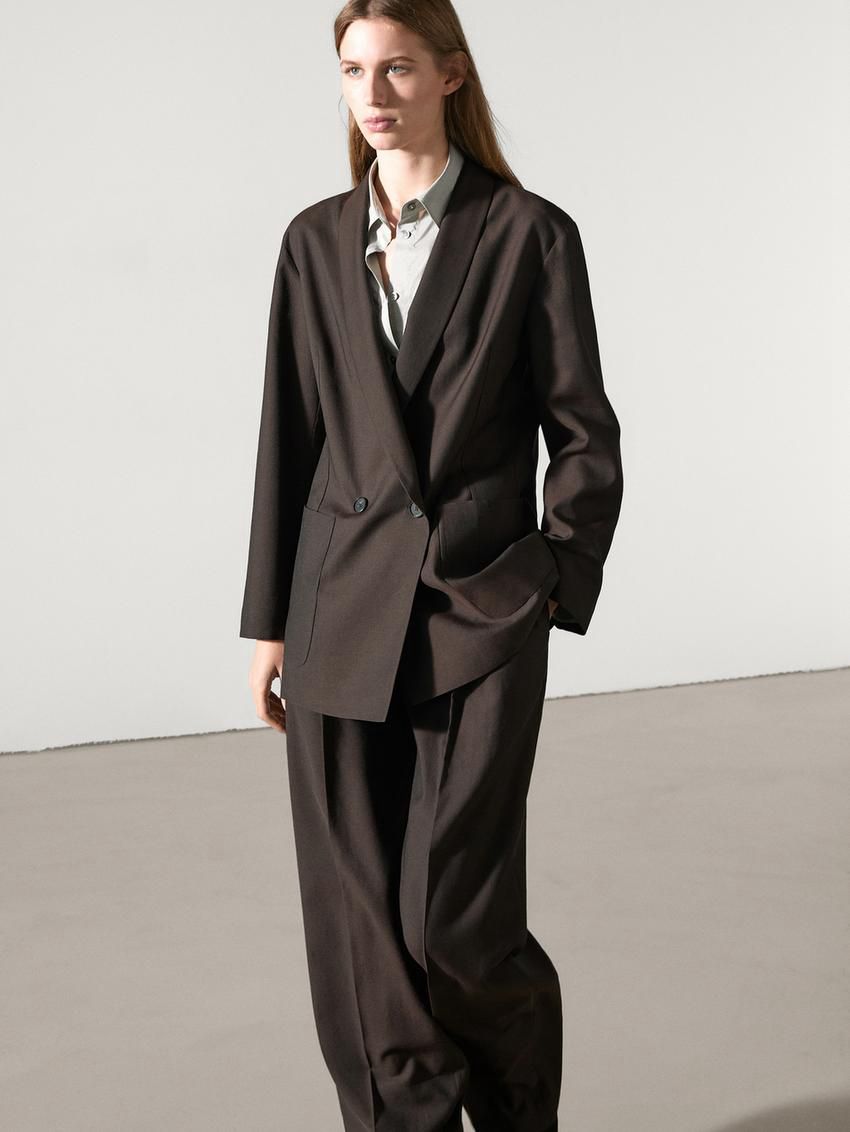 Massimo Dutti Wool Blend Women Trousers Dark Brown | US-UB7543602