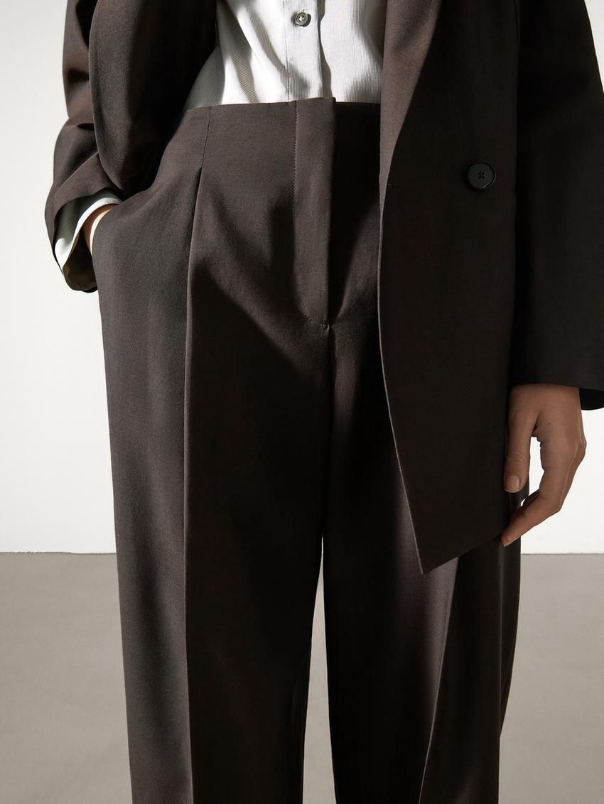Massimo Dutti Wool Blend Women Trousers Dark Brown | US-UB7543602