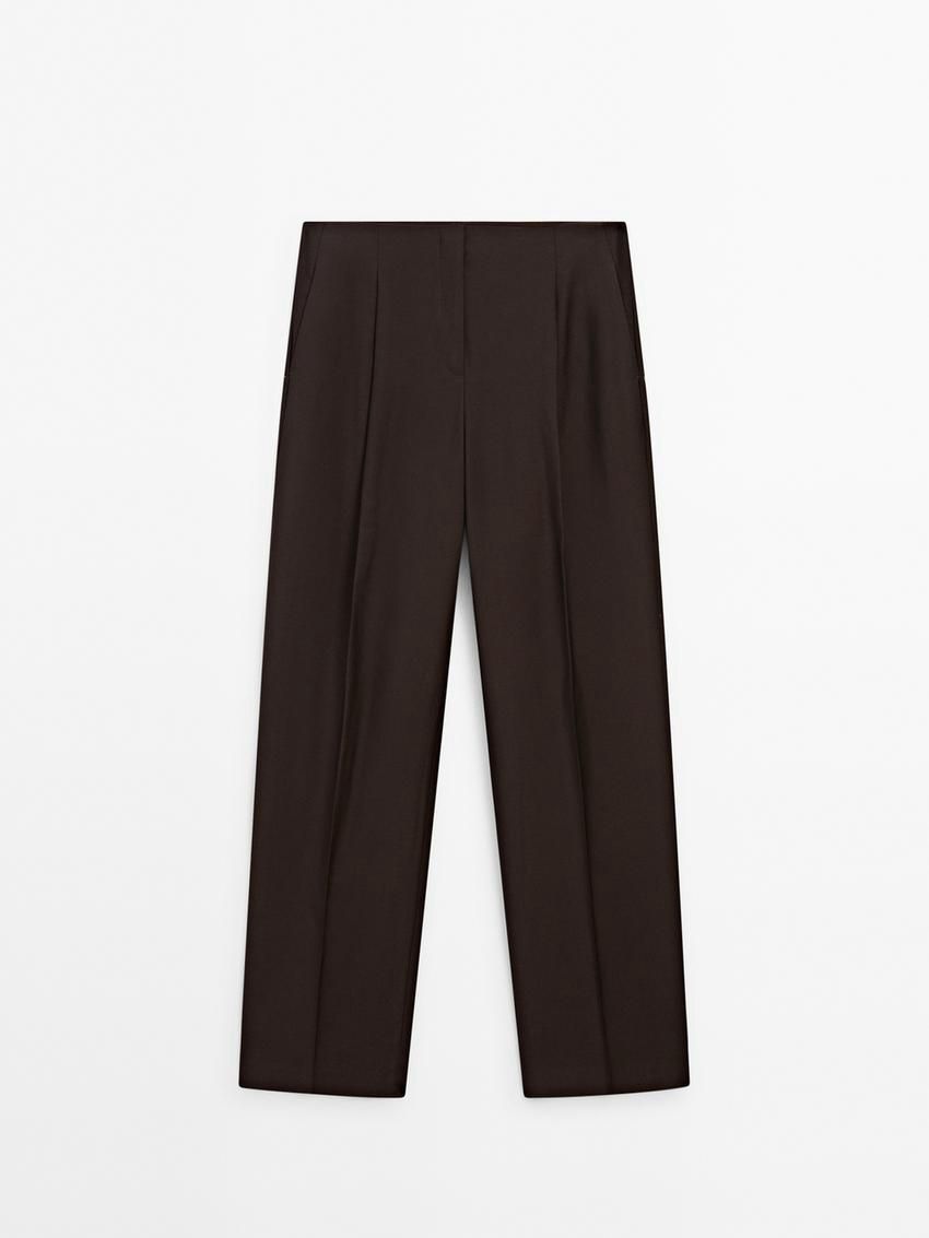 Massimo Dutti Wool Blend Women Trousers Dark Brown | US-UB7543602