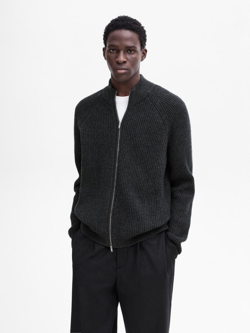 Massimo Dutti Wool Blend Zip Men Cardigan Dark Grey | US-QI4205613