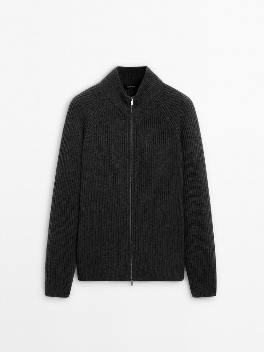 Massimo Dutti Wool Blend Zip Men Cardigan Dark Grey | US-QI4205613