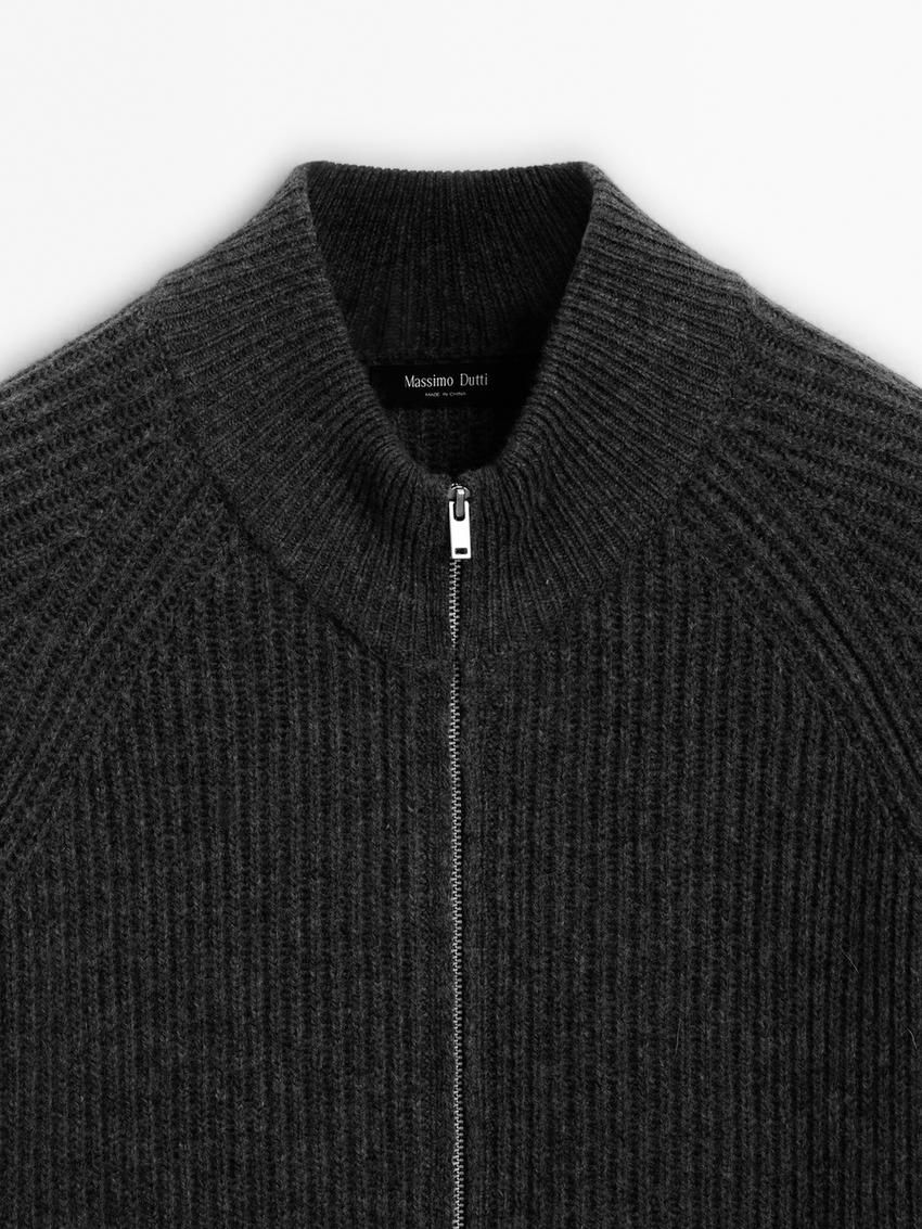 Massimo Dutti Wool Blend Zip Men Cardigan Dark Grey | US-QI4205613