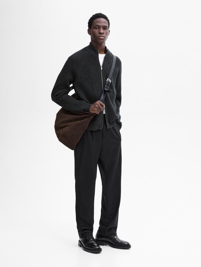 Massimo Dutti Wool Blend Zip Men Cardigan Dark Grey | US-QI4205613