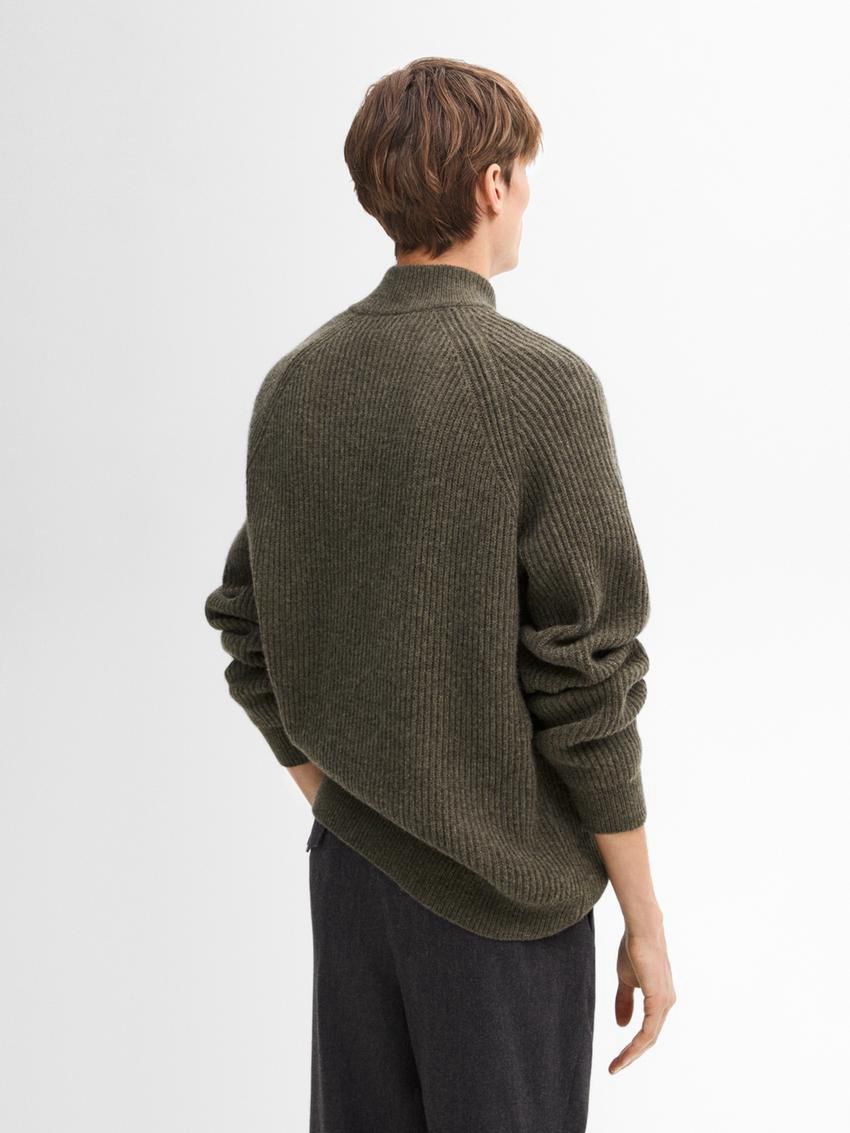Massimo Dutti Wool Blend Zip Men Cardigan Khaki | US-YM1905864