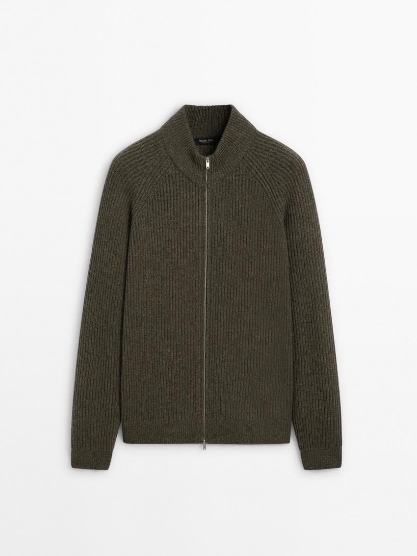 Massimo Dutti Wool Blend Zip Men Cardigan Khaki | US-YM1905864