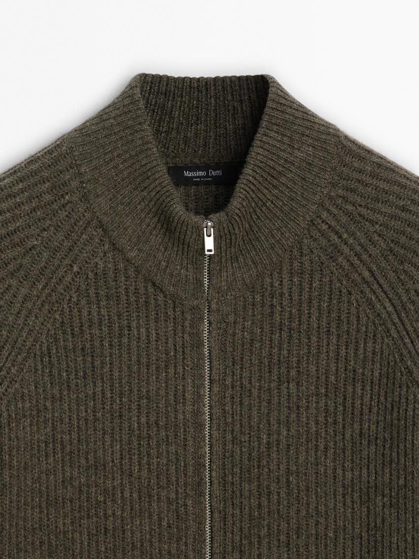 Massimo Dutti Wool Blend Zip Men Cardigan Khaki | US-YM1905864