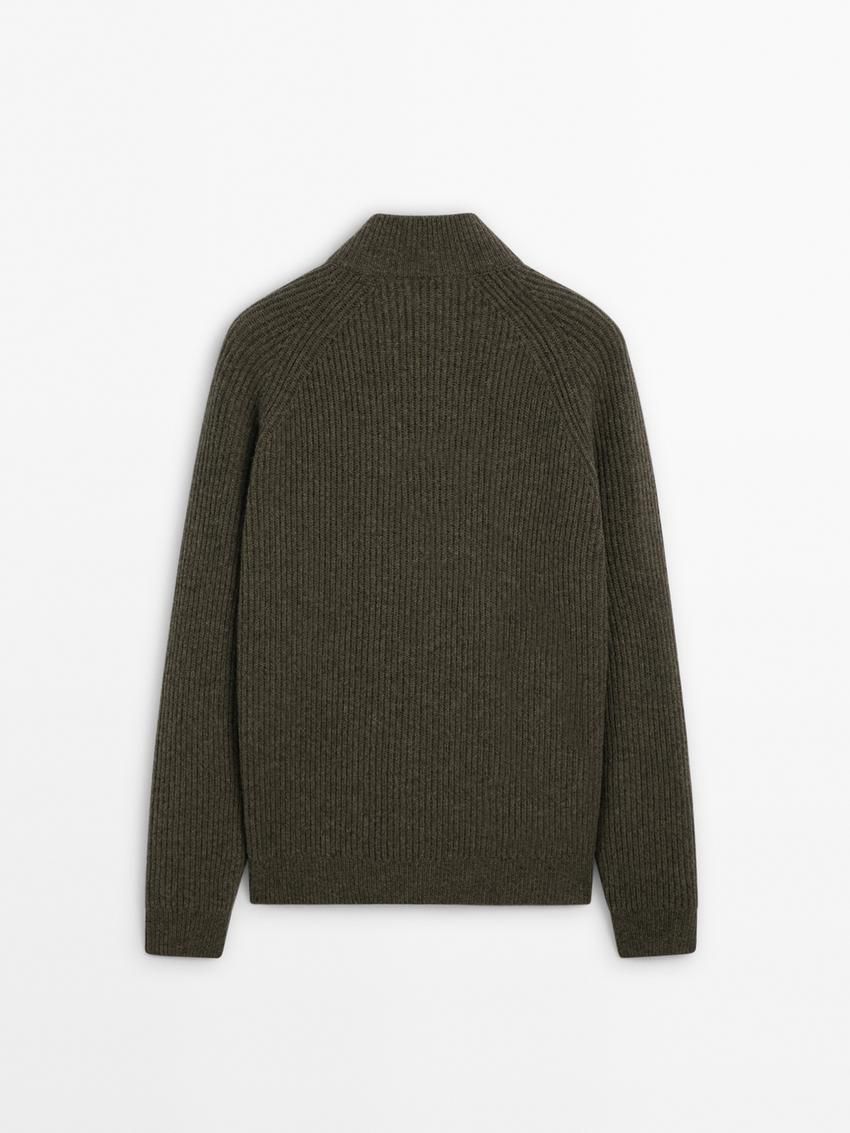 Massimo Dutti Wool Blend Zip Men Cardigan Khaki | US-YM1905864