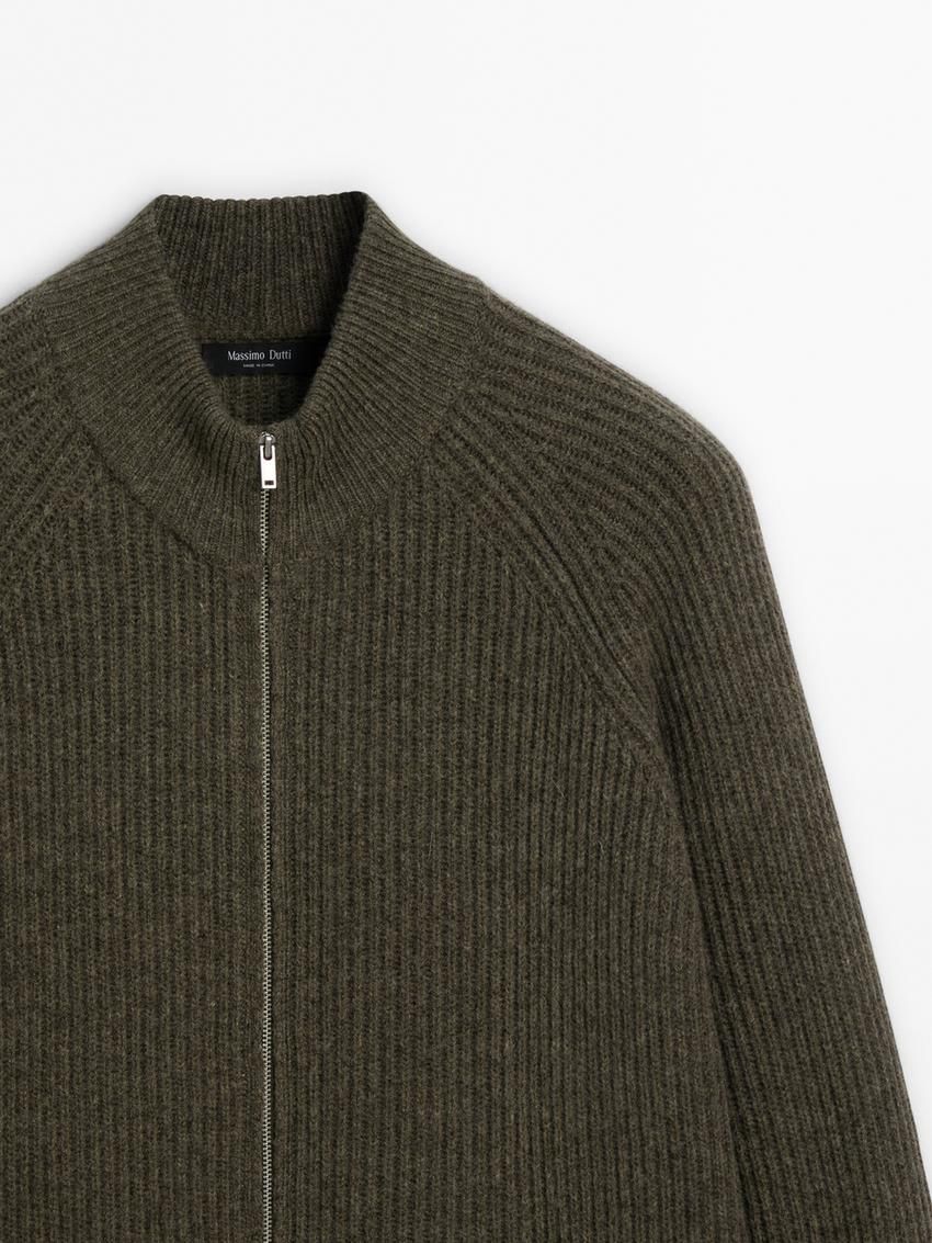 Massimo Dutti Wool Blend Zip Men Cardigan Khaki | US-YM1905864